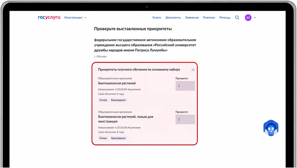 Тандалган артыкчылыктарды текшерүү экраны