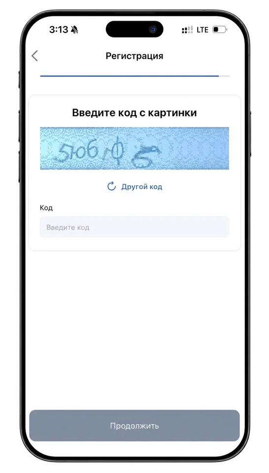 Анкетаны текшерүү жана сүрөттөгү кодду киргизүү экраны