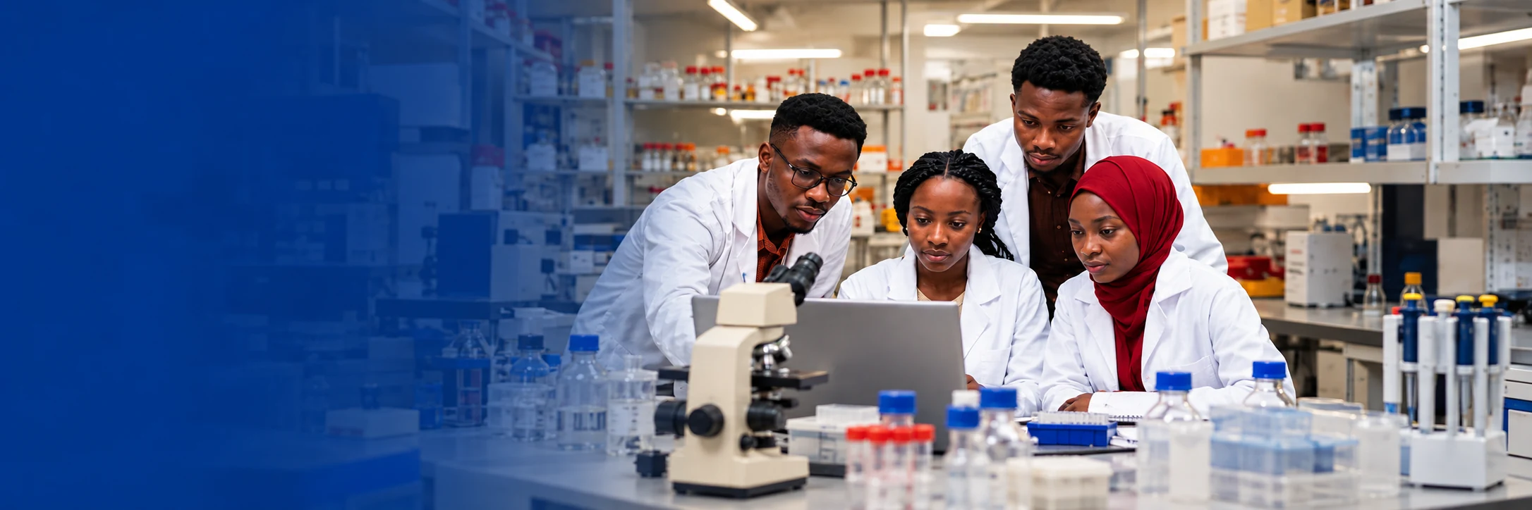 Students from Africa working in a Russian university laboratory