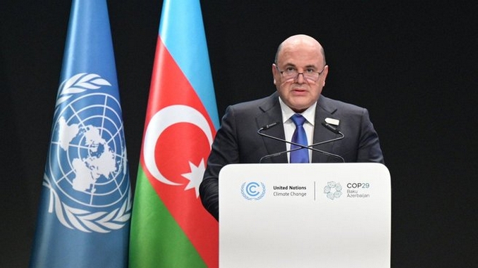 Mikhail Mishustin addresses the Summit of World Leaders on Climate Action during the 29th Session of the Conference of the Parties to the UN Framework Convention on Climate Change